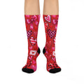 Valentine Heart Pattern Cushioned Crew Socks - Red Love, Envelopes & Bows