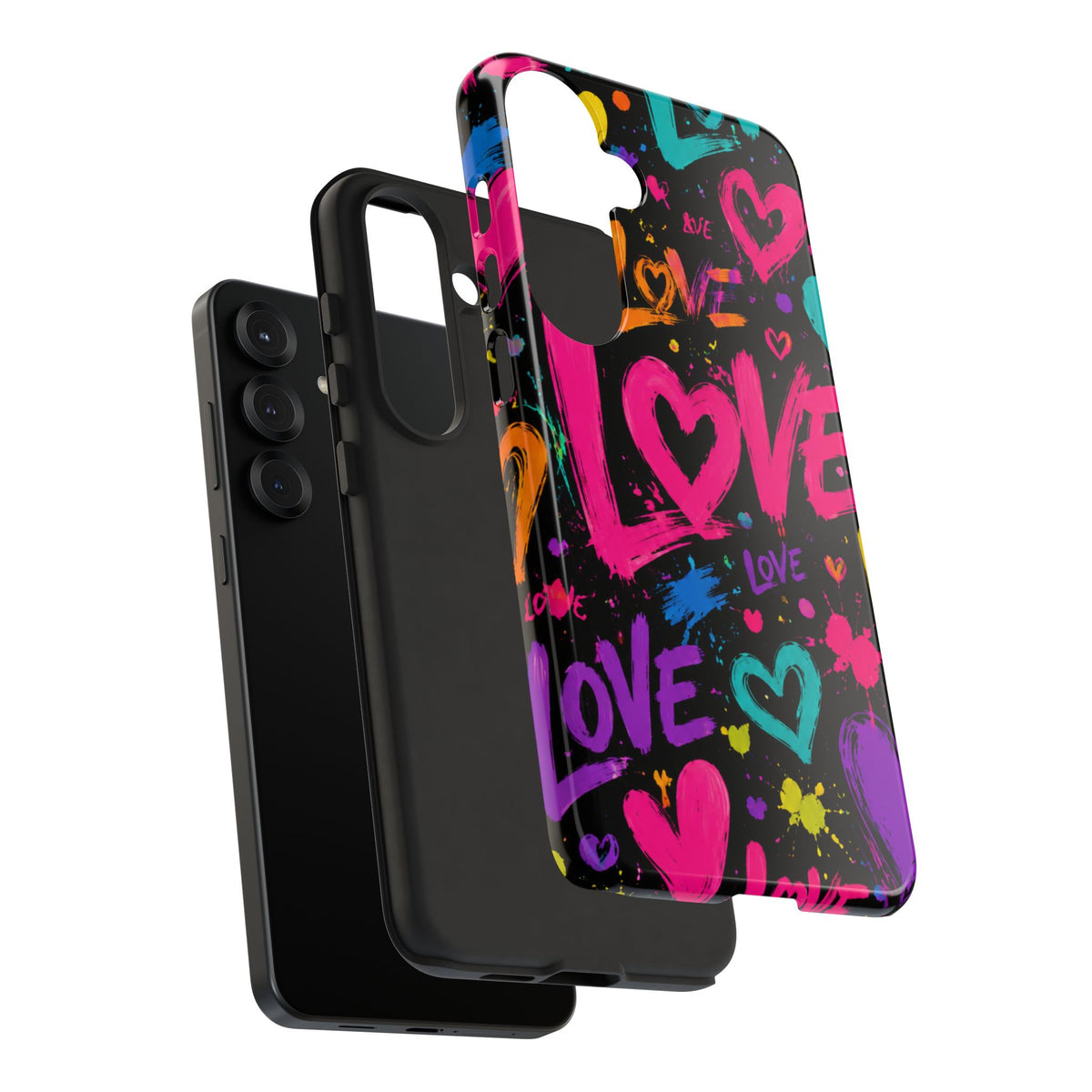 Phone Case — Neon Graffiti "Love" Hearts Protective Tough Case