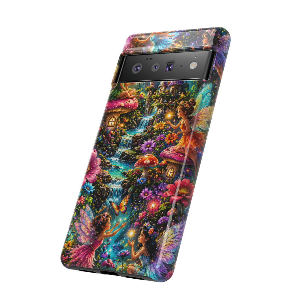 Fairy Garden Tough Phone Case — Whimsical Cottage, Waterfall & Mushroom Artwork