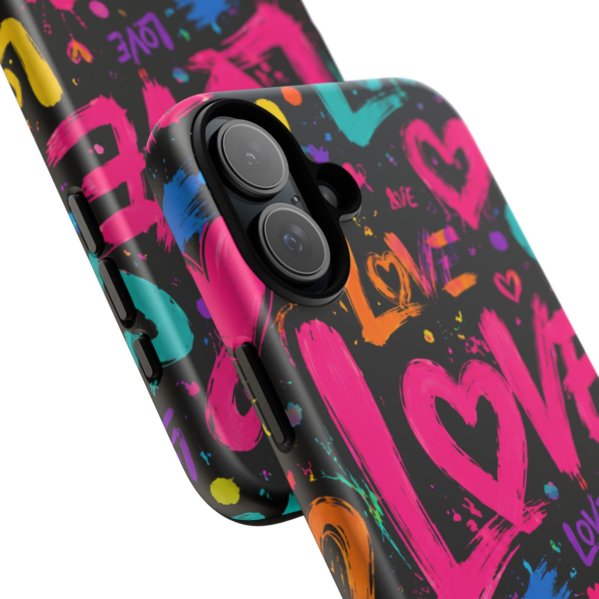 Phone Case — Neon Graffiti "Love" Hearts Protective Tough Case