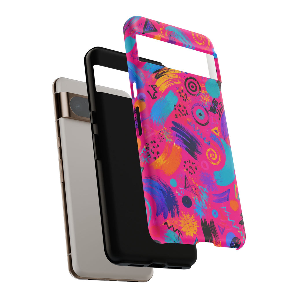Neon Retro Abstract Tough Phone Case — 80s Brushstroke Pattern