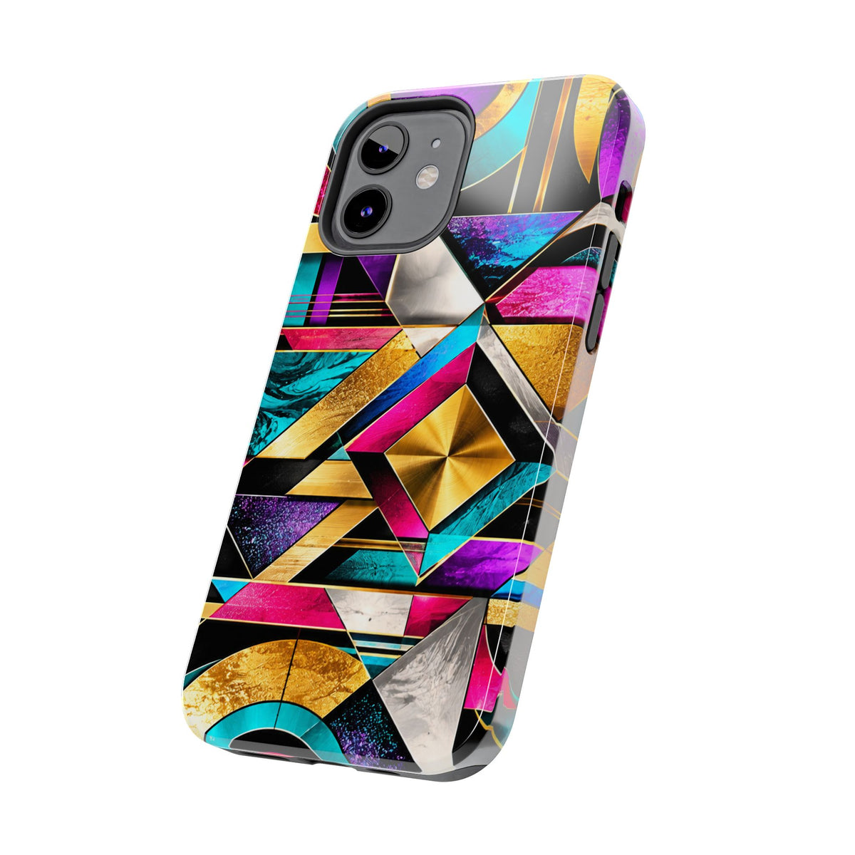 Geometric Art Deco Tough Phone Case — Vibrant Gold, Teal & Magenta Pattern