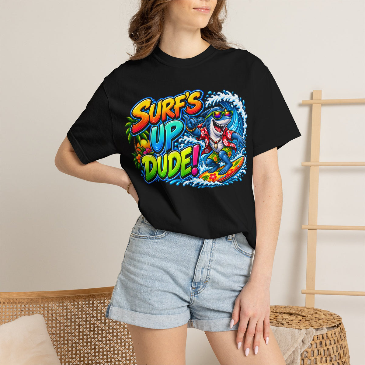Surf's Up Dude! Surf Shark Graphic T-Shirt