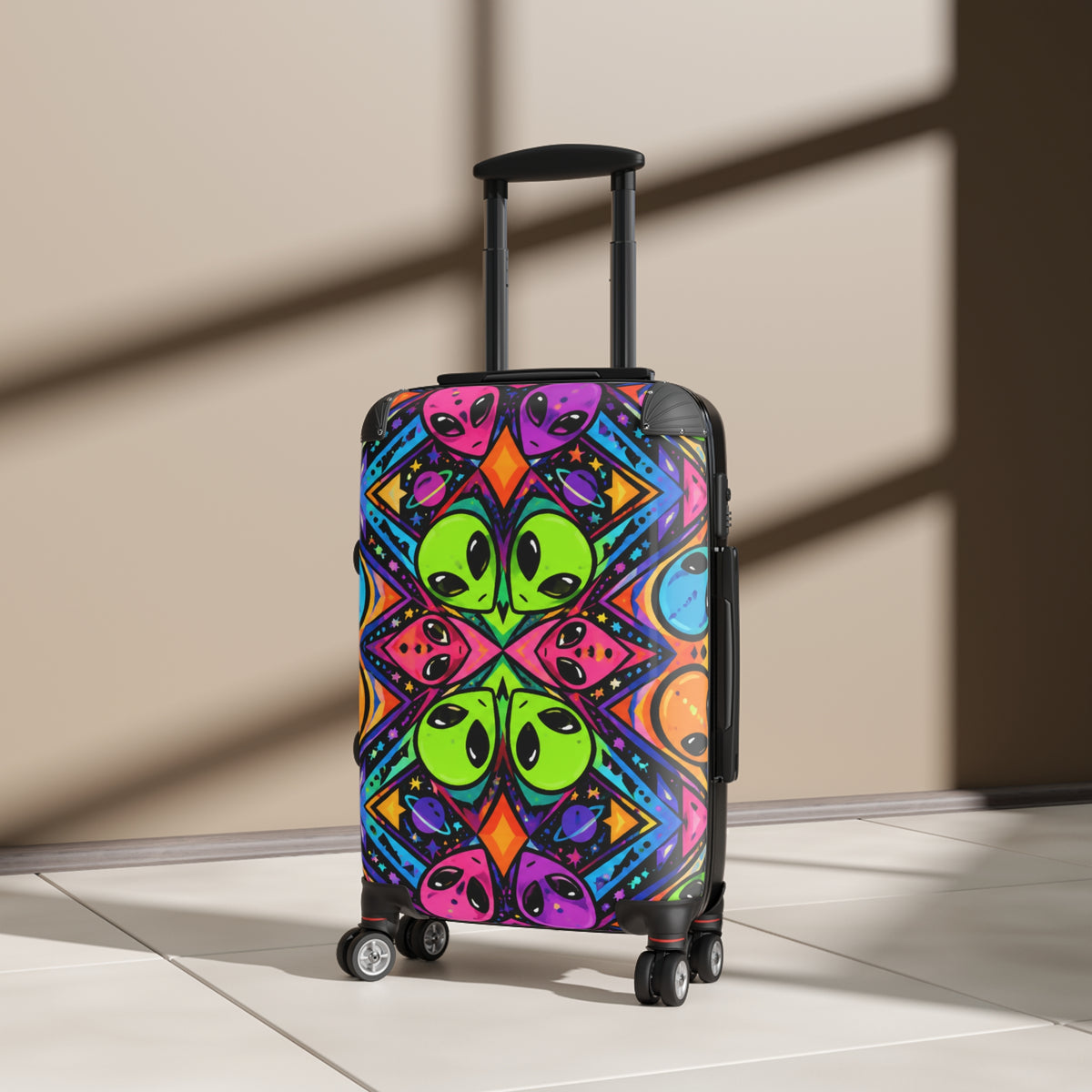 Psychedelic Alien Pattern Suitcase — Colorful Travel Carry-On