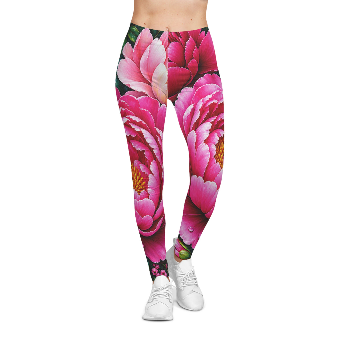 Floral Peony Print Leggings — Pink Garden All-Over-Print