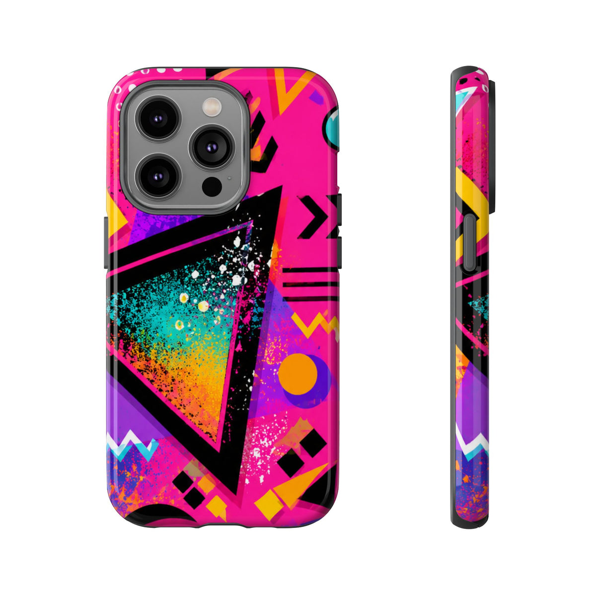 Retro 80s Geometric Phone Case — Neon Triangle Tough Case
