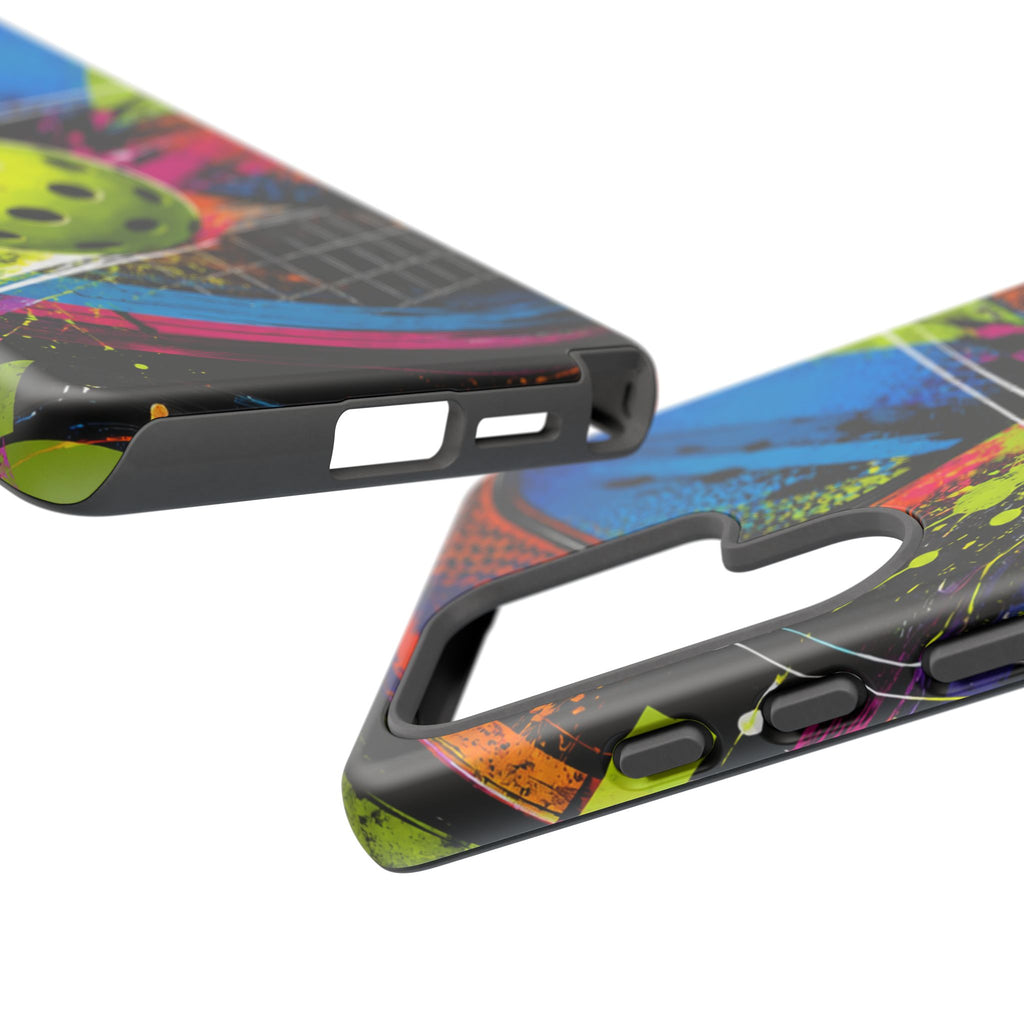 Pickleball Phone Case – Neon Paddle & Ball Splash Tough Case