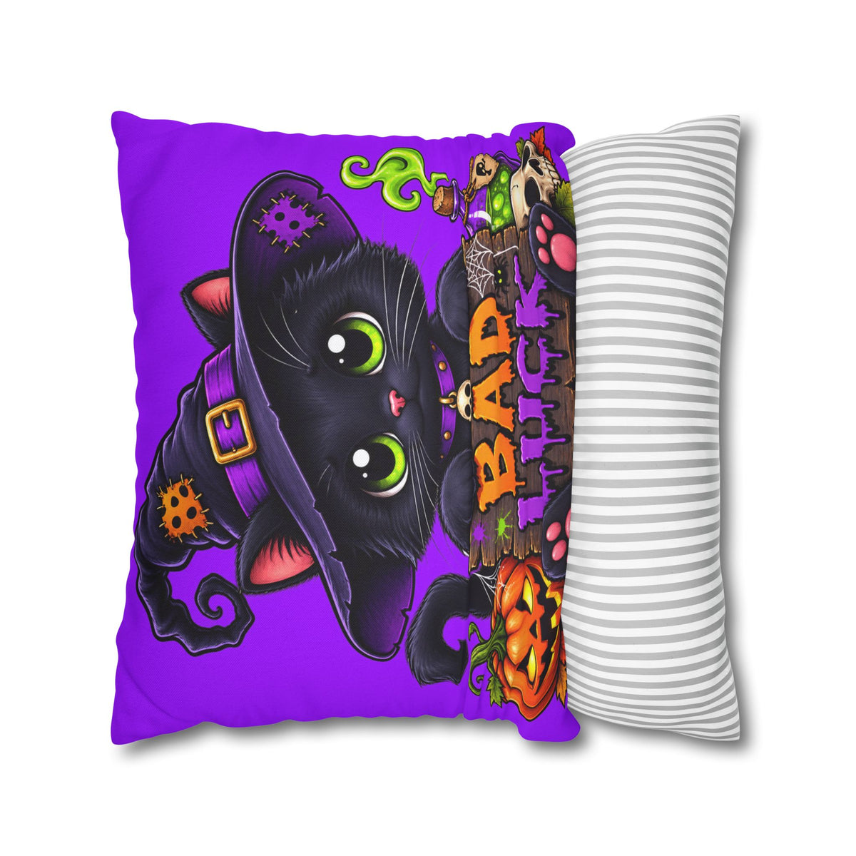 Halloween Black Cat Pillowcase — "Bad Luck" Spooky Cute Decorative Pillow
