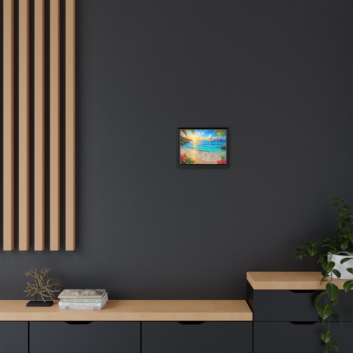 Framed Beach Sunset Matte Canvas Wall Art — Tropical Ocean Sunrise Decor