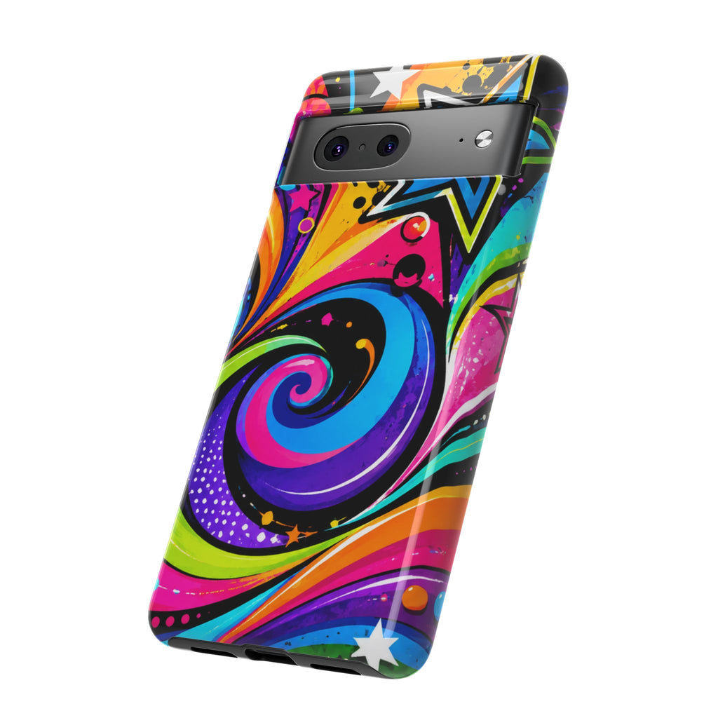 Psychedelic Swirl Phone Case — Bold Retro Stars & Neon Pop Art Tough Case