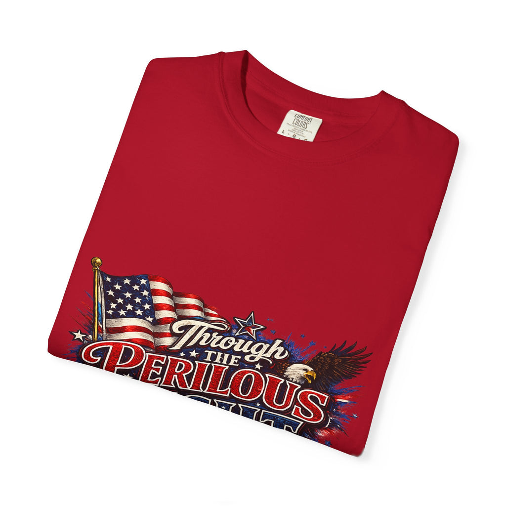 Through the Perilous Fight American Flag Eagle T-shirt | Patriotic Tee