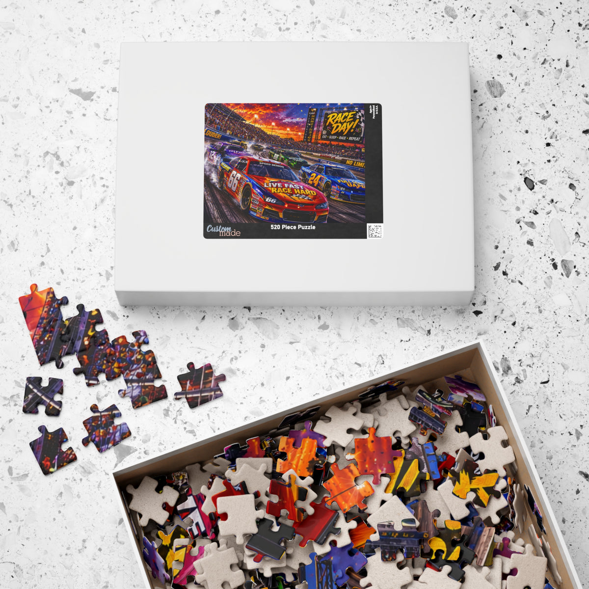 Race Day Car Racing Puzzle — "Live Fast Race Hard" Jigsaw (110–1014 pcs)