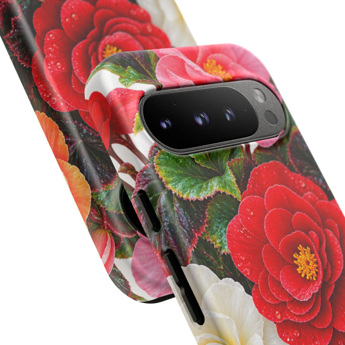 Floral Begonia Phone Case — Vibrant Red, Pink & Yellow Blossom Protective Cover