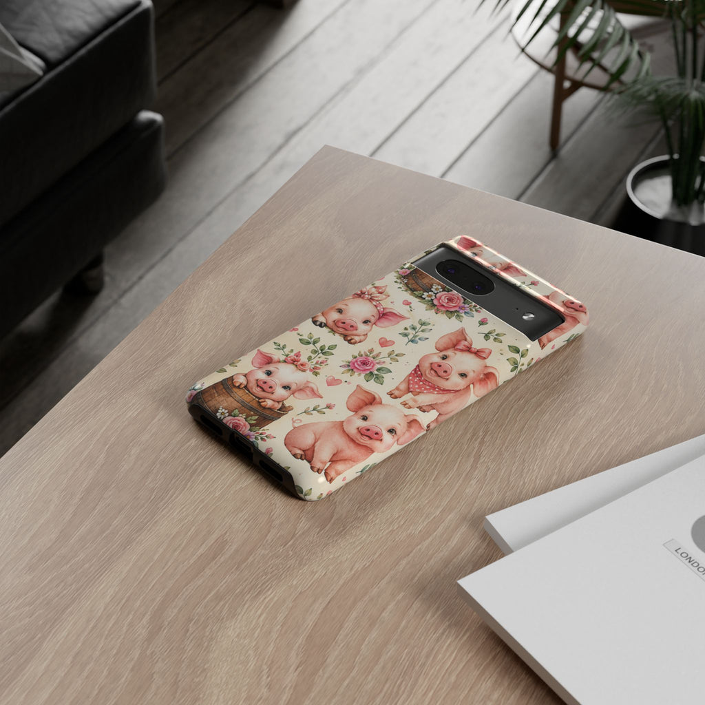 Cute Pink Piglet Phone Case — Vintage Floral Farm Animal iPhone Cover