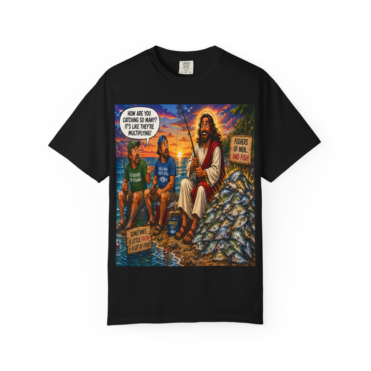 Christian Fishing T-Shirt — 'How Are You Catching So Many? It's the Three Multiplying' Graphic Tee
