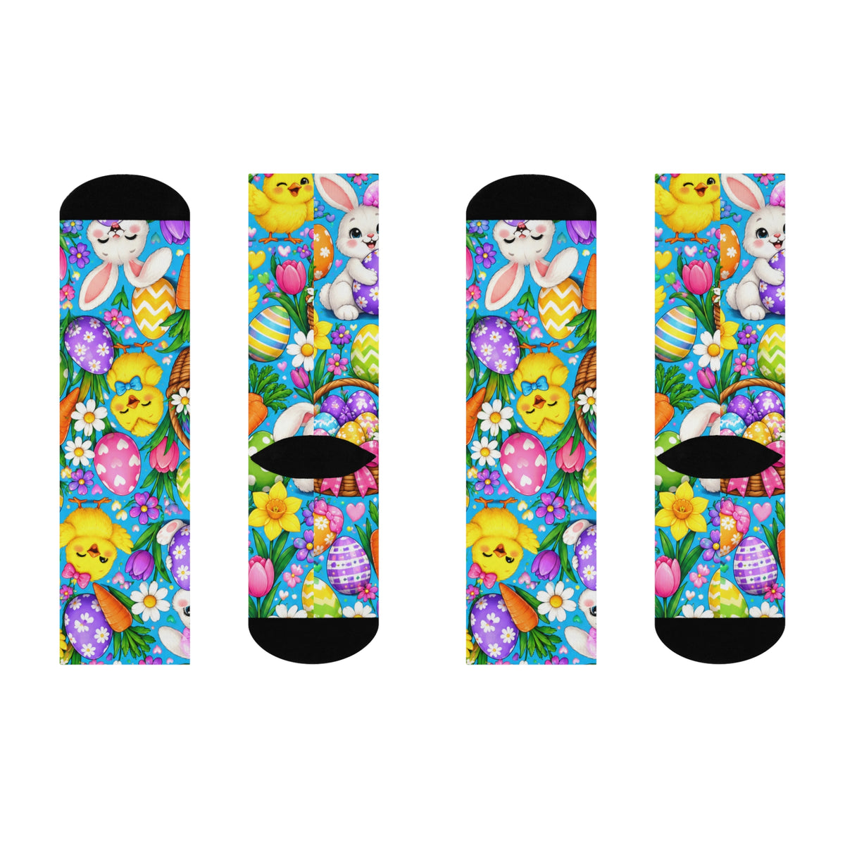 Easter Chick & Bunny Cushioned Crew Socks — Colorful Egg, Carrot & Spring Floral Design