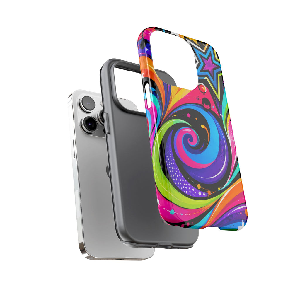 Psychedelic Swirl Phone Case — Bold Retro Stars & Neon Pop Art Tough Case