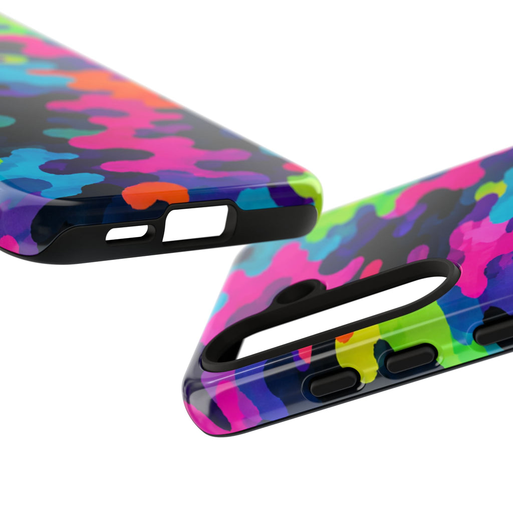 Neon Camo Tough Phone Case — Bright Rainbow Protective iPhone Cover