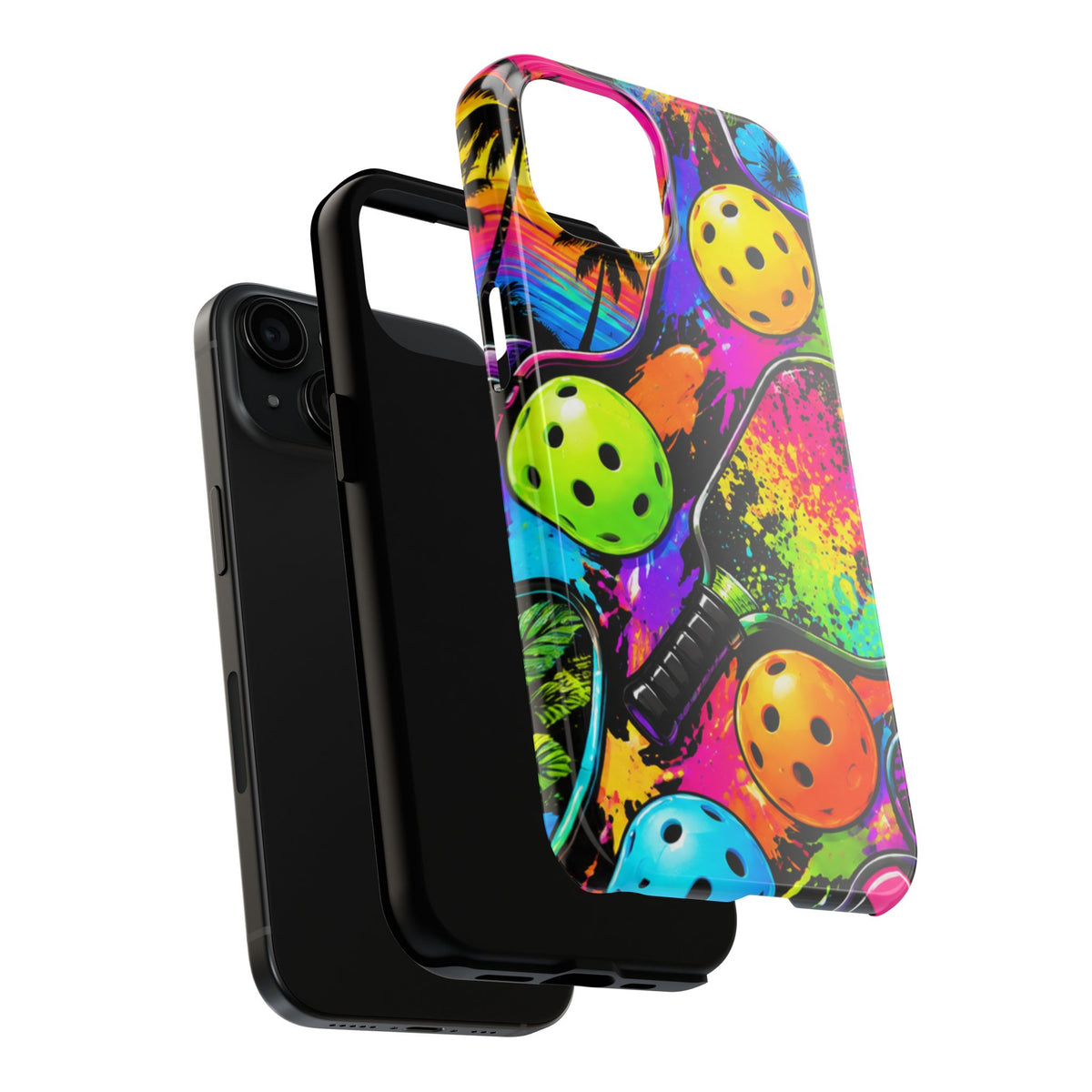 Pickleball Splash Tough Phone Case — Neon Paddle & Ball Protective Cover