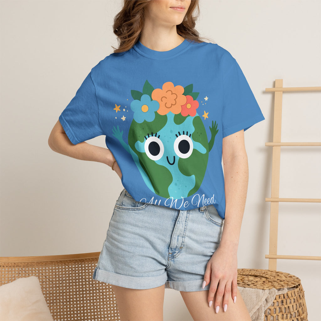 Flower Crown Earth Illustration T-shirt | Cute Planet Graphic