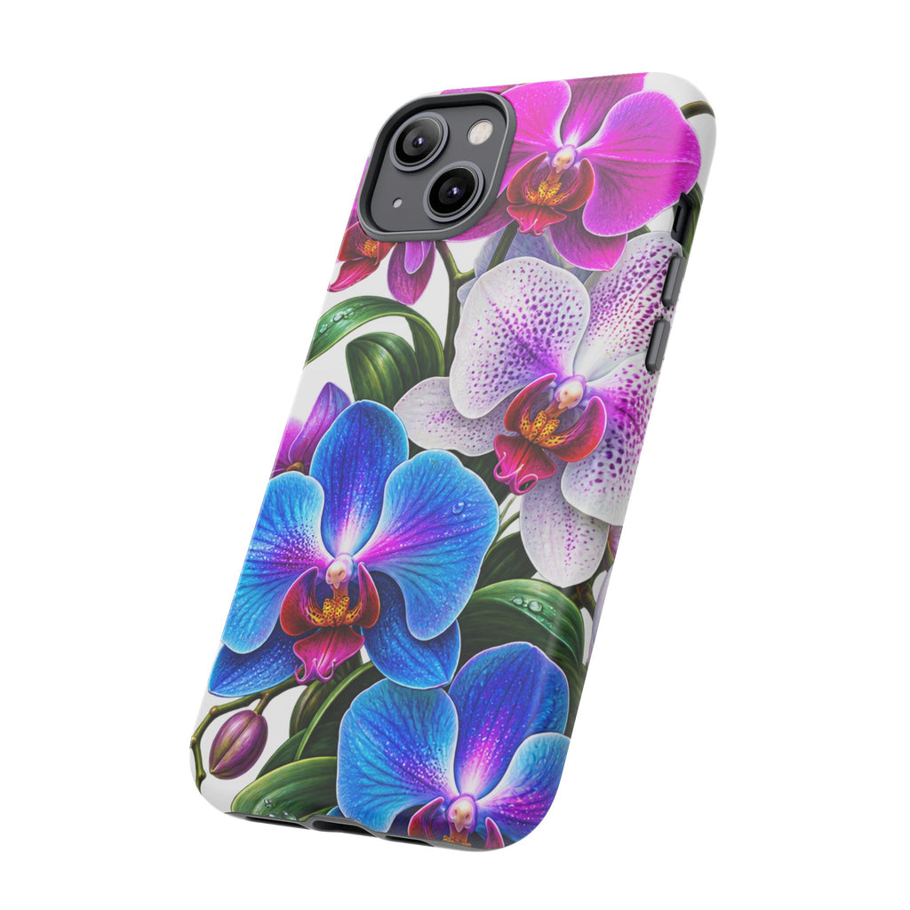 Orchid Floral Tough Phone Case – Vibrant Blue & Pink Orchid Protective Cover