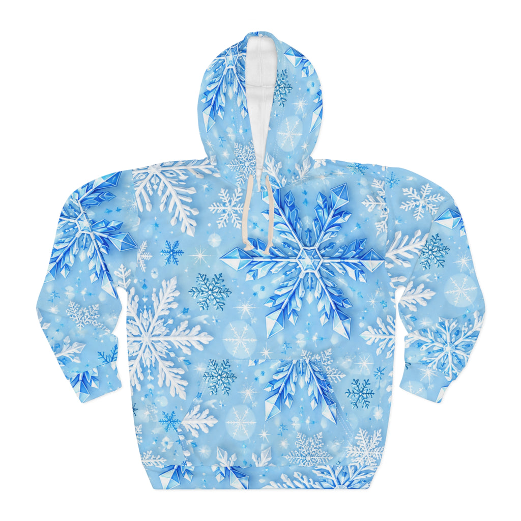Snowflake Pattern Hoodie — Blue Winter Pullover