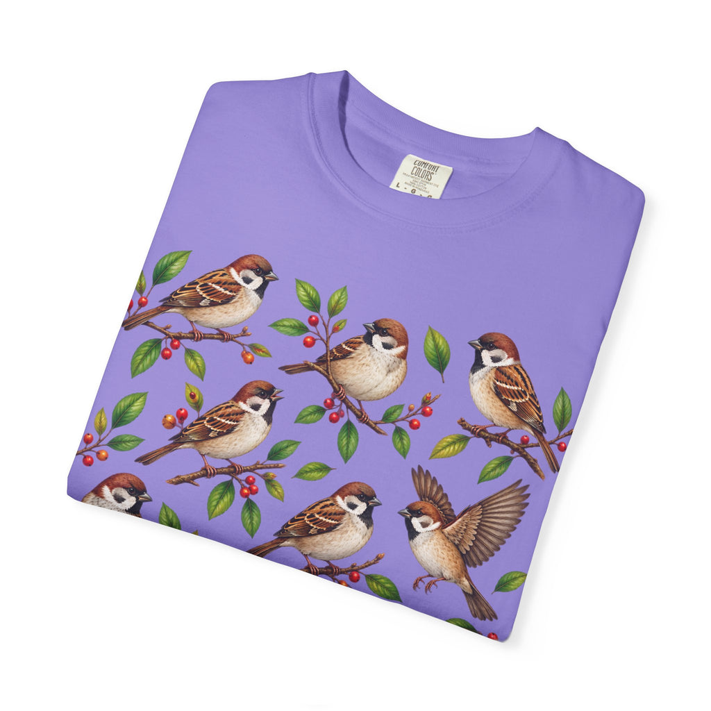 Sparrow Branches T-Shirt — Vintage Bird Illustration Tee for Bird Lovers & Nature Fans