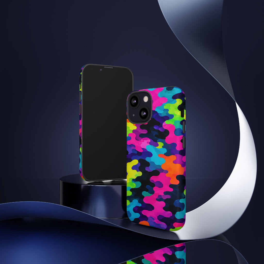 Neon Camo Tough Phone Case — Bright Rainbow Protective iPhone Cover