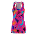 Neon Abstract Racerback Dress — Bright 80s Retro All-Over Print