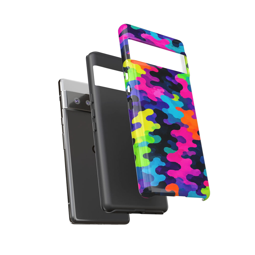 Neon Camo Tough Phone Case — Bright Rainbow Protective iPhone Cover