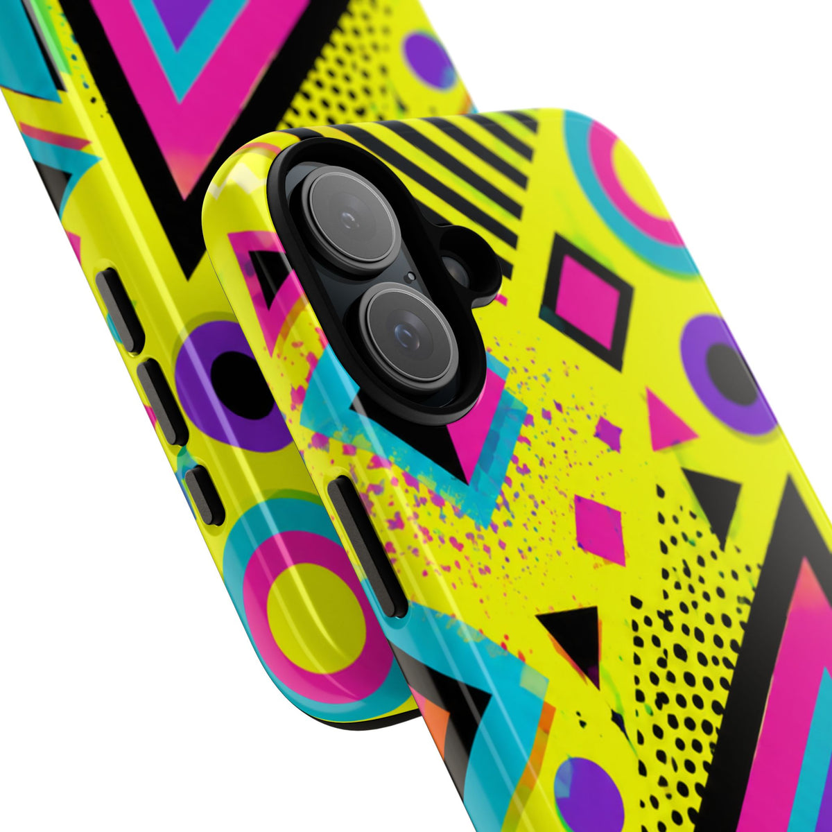 Retro 80s Geometric Phone Case — Neon Memphis Triangle Design