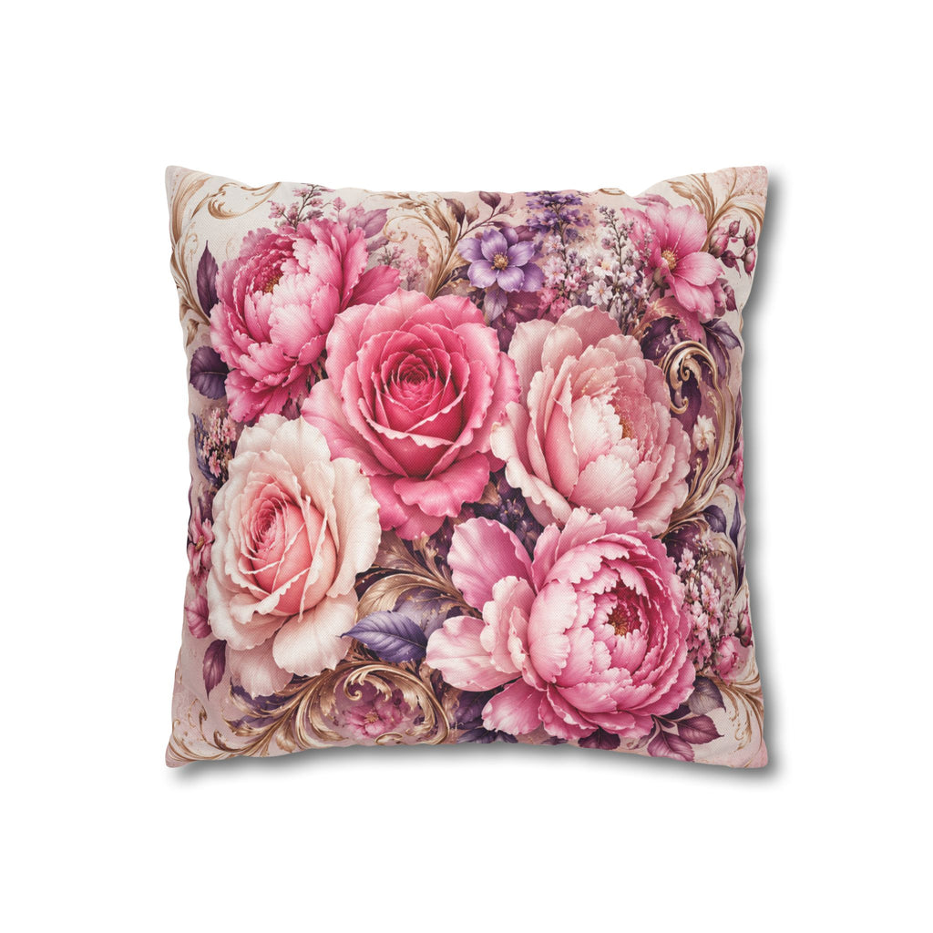 Floral Rose Pillowcase - Vintage Pink Garden Throw Pillow Cover