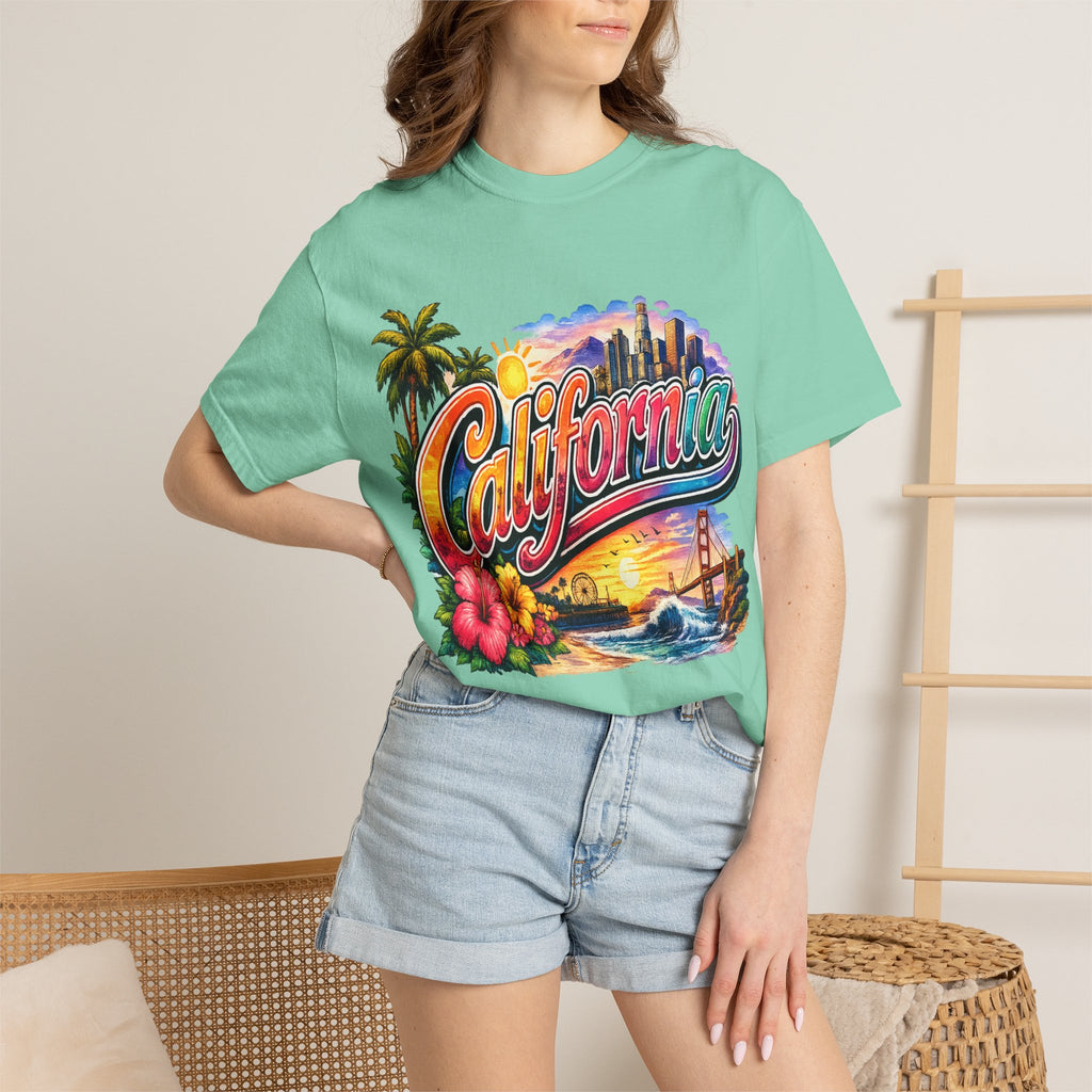 California Sunset Scenic T-shirt | Golden Gate Palm Beach Hibiscus