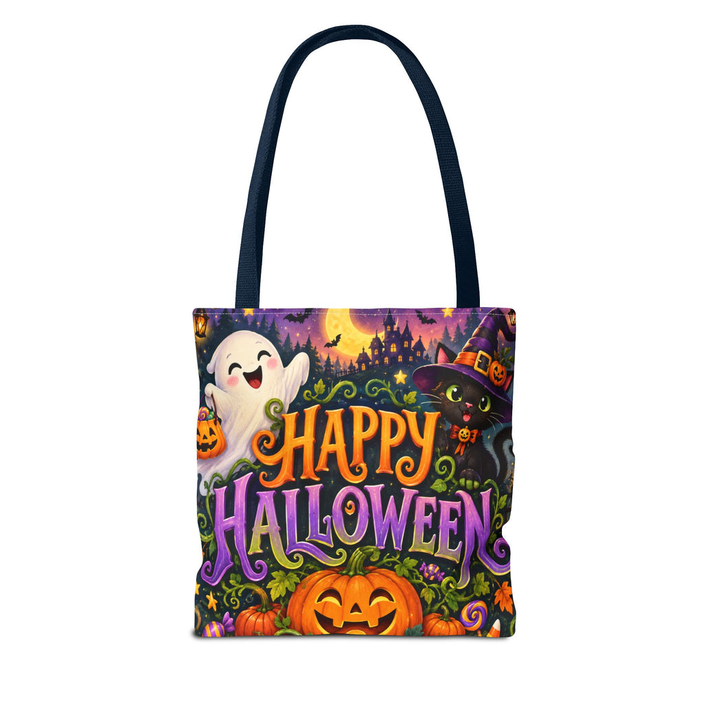 Halloween Tote Bag — Cute Ghost, Black Cat & Pumpkin Trick-or-Treat Candy Bag