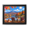 Autumn Lake Framed Canvas Print — Cozy Fall Cabin Landscape
