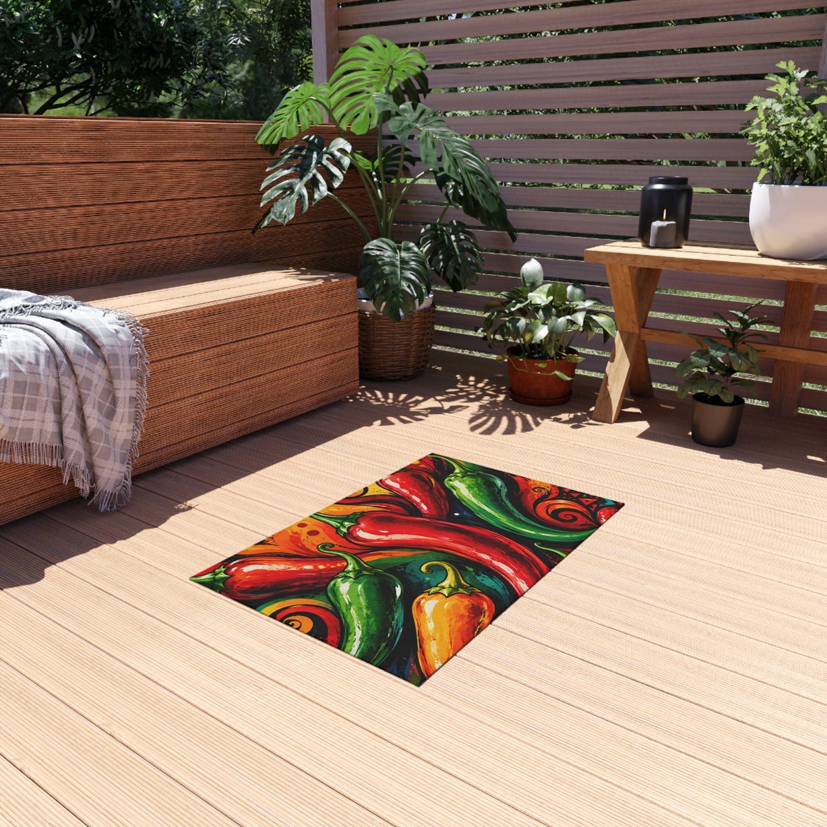 Fiery Chili Pepper Outdoor Rug — Colorful Southwestern Patio Mat