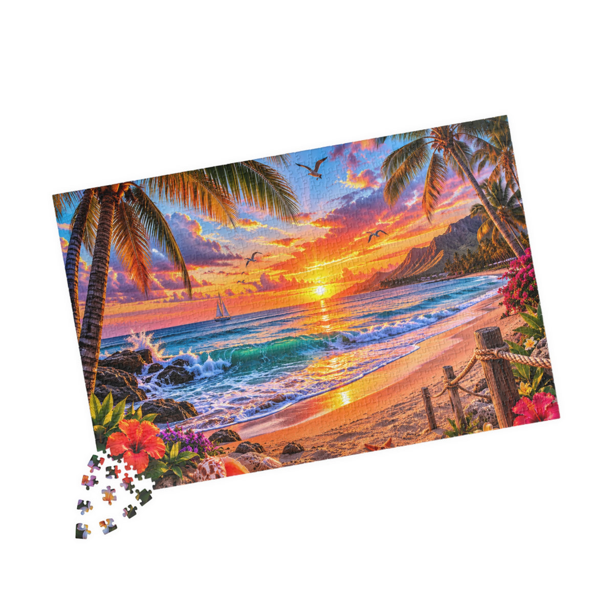Tropical Sunset Beach Puzzle – 520/1014/252/110-Piece Scenic Jigsaw