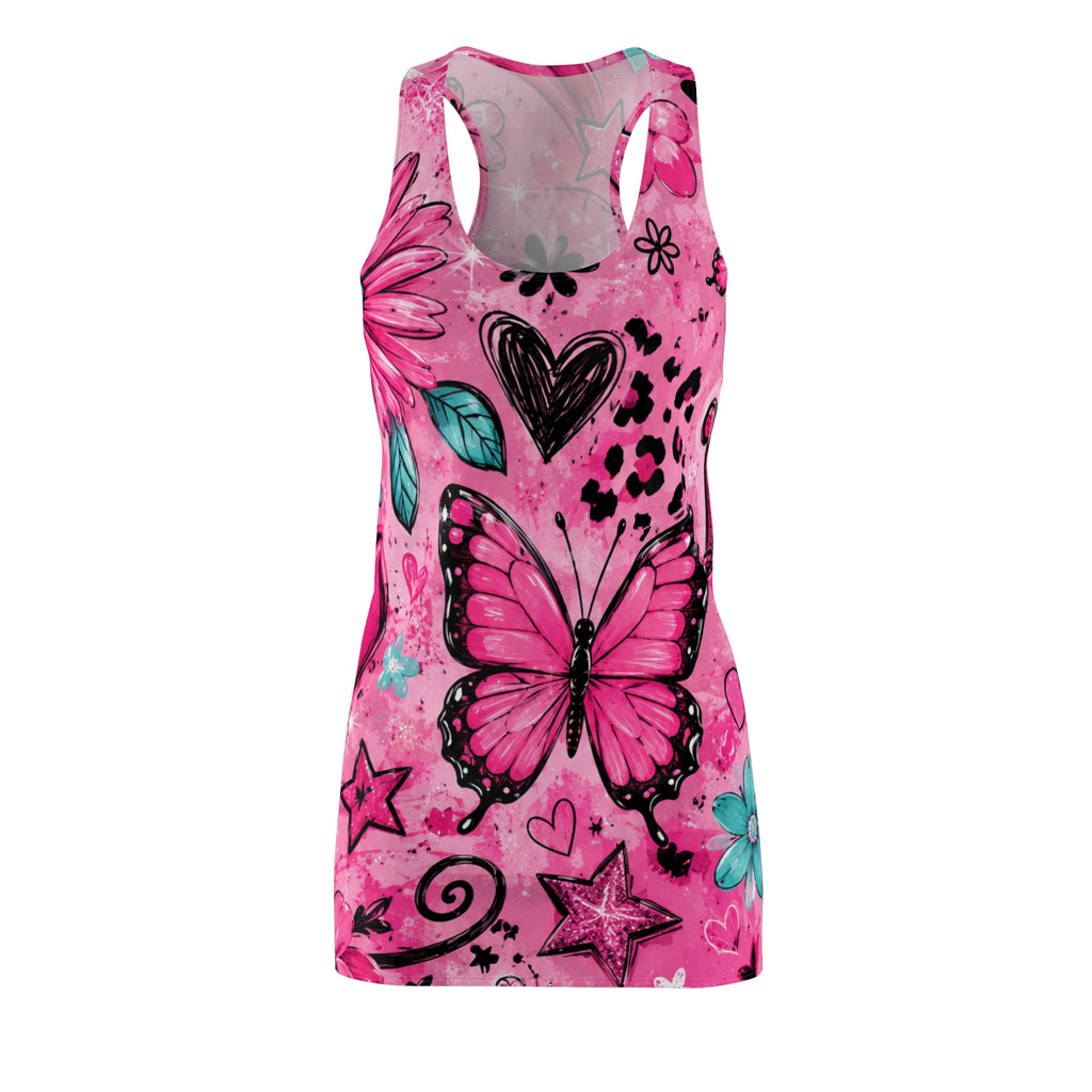 Pink Butterfly Floral Dress | Racerback