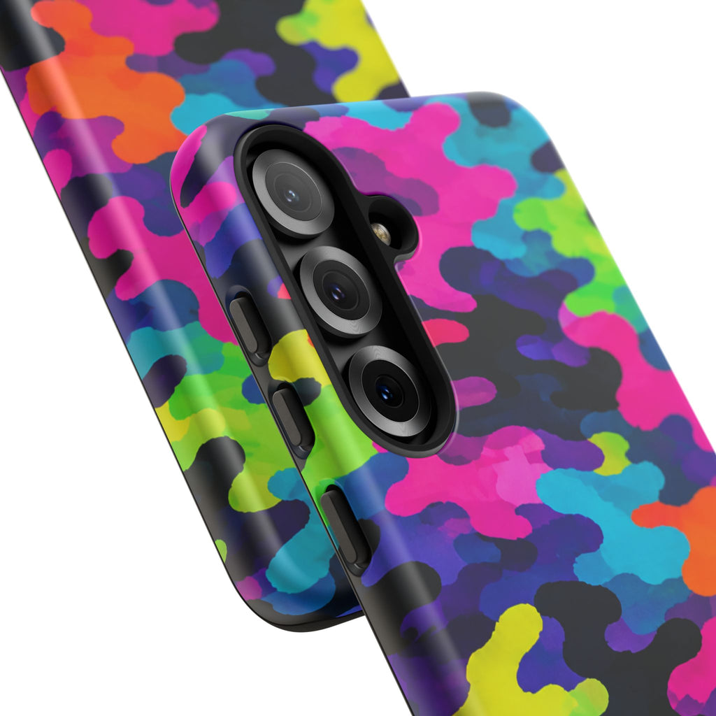 Neon Camo Tough Phone Case — Bright Rainbow Protective iPhone Cover