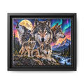 Framed Wolf Pack Matte Canvas Wall Art — Northern Lights Wilderness Scene