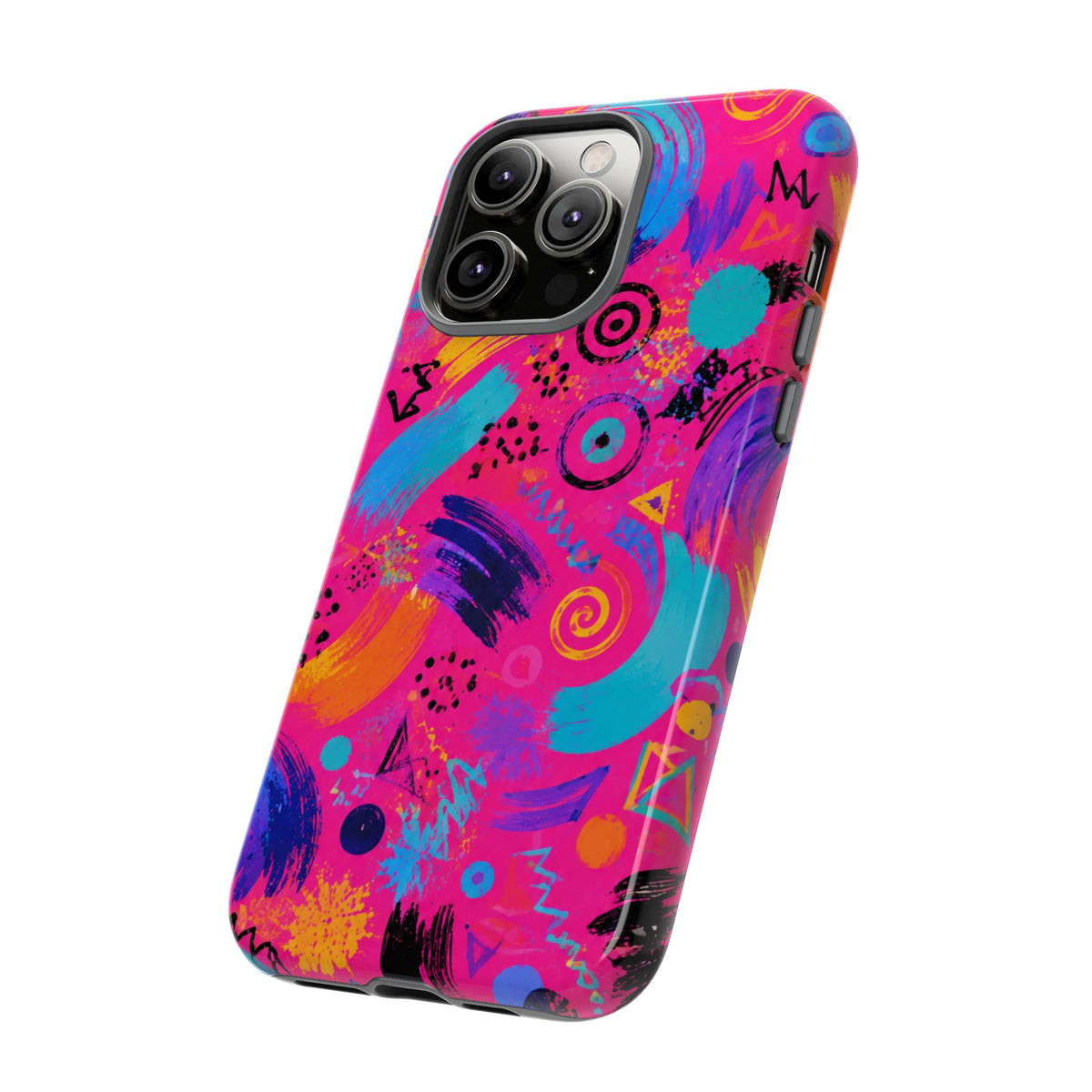 Neon Retro Abstract Tough Phone Case — 80s Brushstroke Pattern