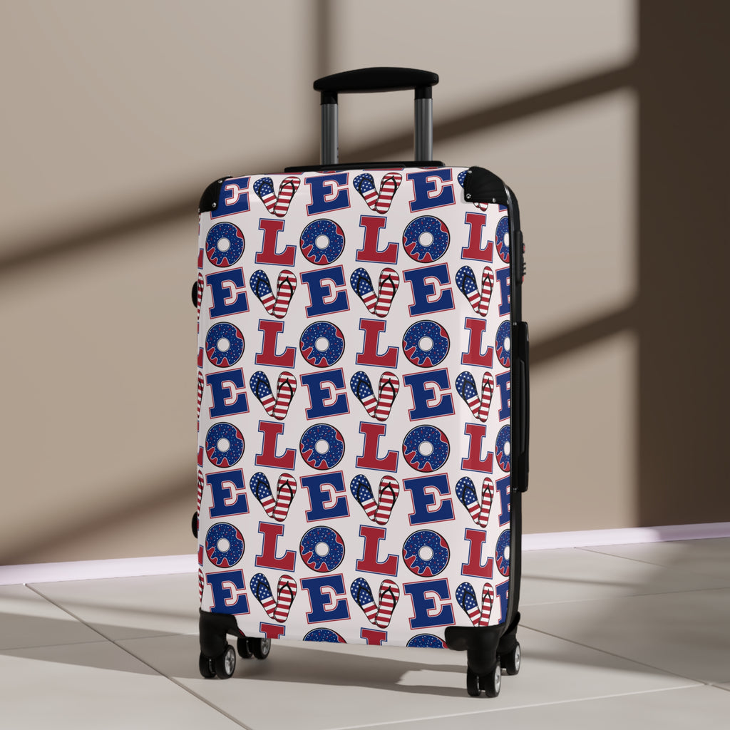 Patriotic 'LOVE' Pattern Suitcase – Americana Red White Blue Carry-On