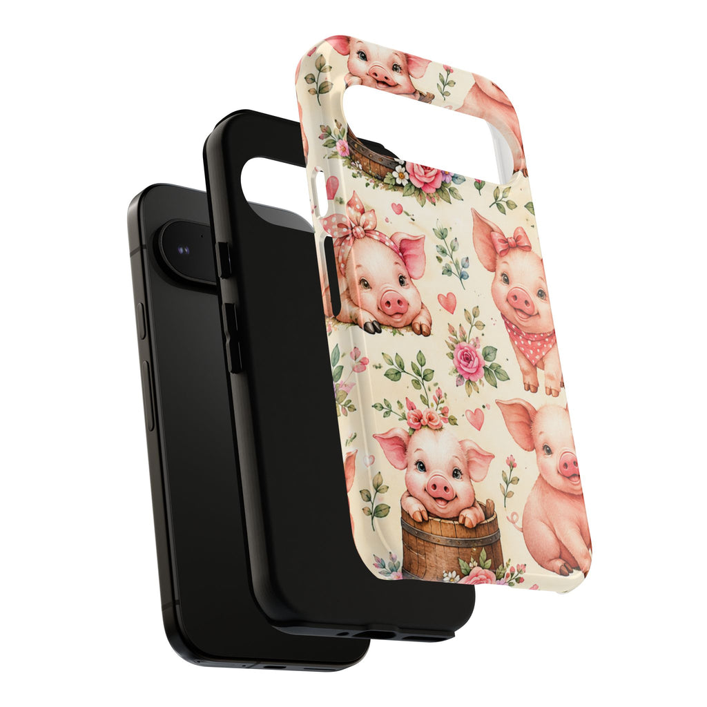 Cute Pink Piglet Phone Case — Vintage Floral Farm Animal iPhone Cover