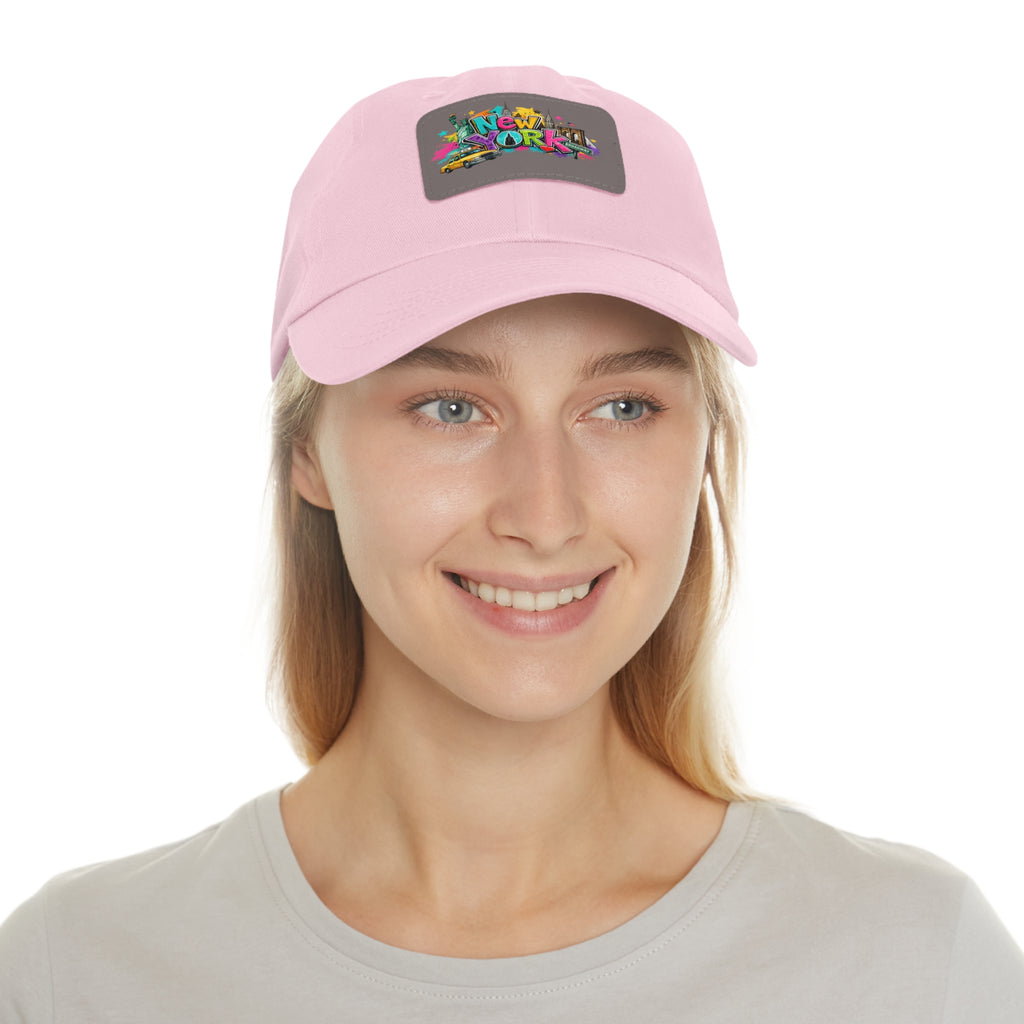 New York Graffiti Leather Patch Dad Hat | City Skyline