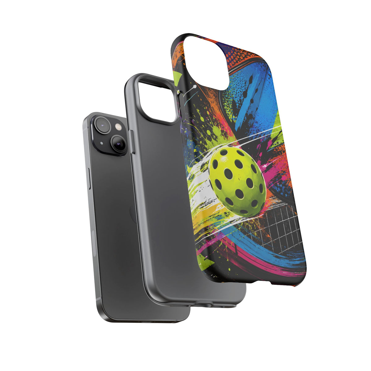 Pickleball Phone Case – Neon Paddle & Ball Splash Tough Case