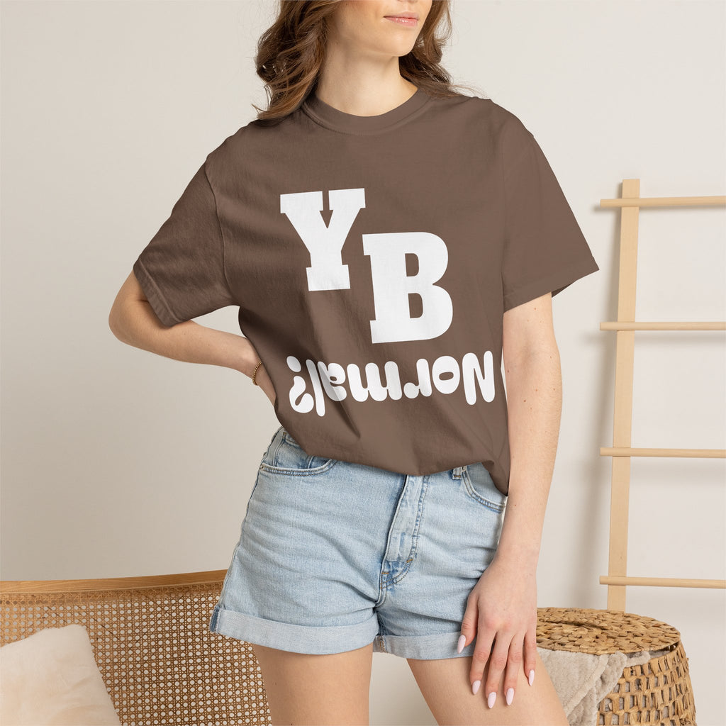 Funny 'YB ¿Normal?' Graphic T-Shirt — Upside-Down Retro Typography Tee