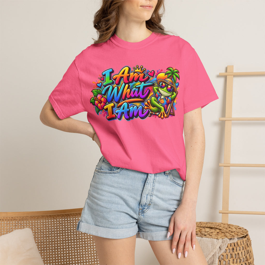 T-Shirt — "I Am What I Am" Colorful Tropical Frog Graphic Tee