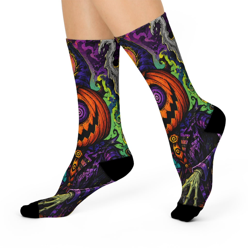 Halloween Pumpkin Crew Socks — Colorful Spooky Jack-o’-Lantern Cushioned Socks