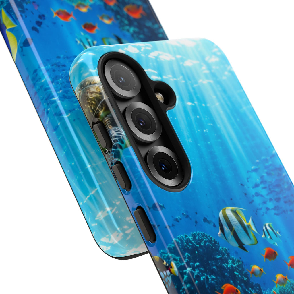 Underwater Ocean Life Tough Phone Case — Coral Reef & Sea Turtle Protective Cover