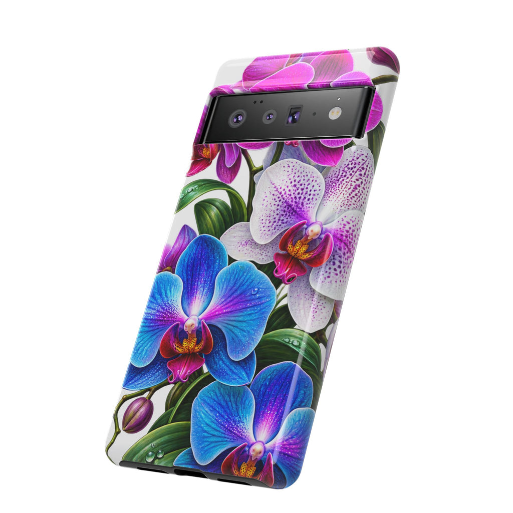 Orchid Floral Tough Phone Case – Vibrant Blue & Pink Orchid Protective Cover